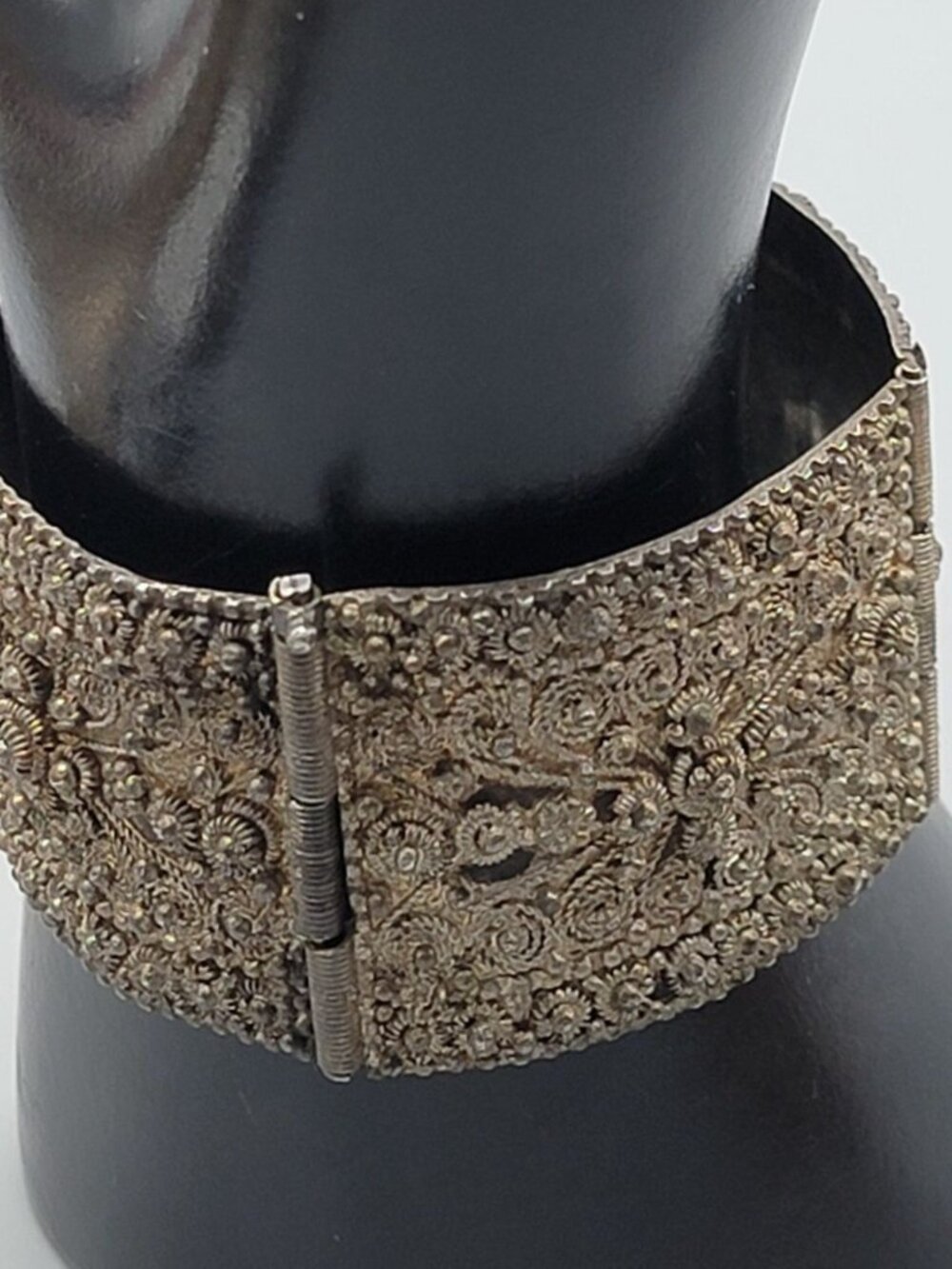 Antique Sterling Scrolling Wire Panel Bracelet Pin Close Detailed 925 Silver 6.5 - Picture 3 of 13